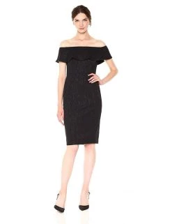 Donna Morgan - D5416M Jacquard Off-Shoulder Sheath Dress Cocktail Dresses