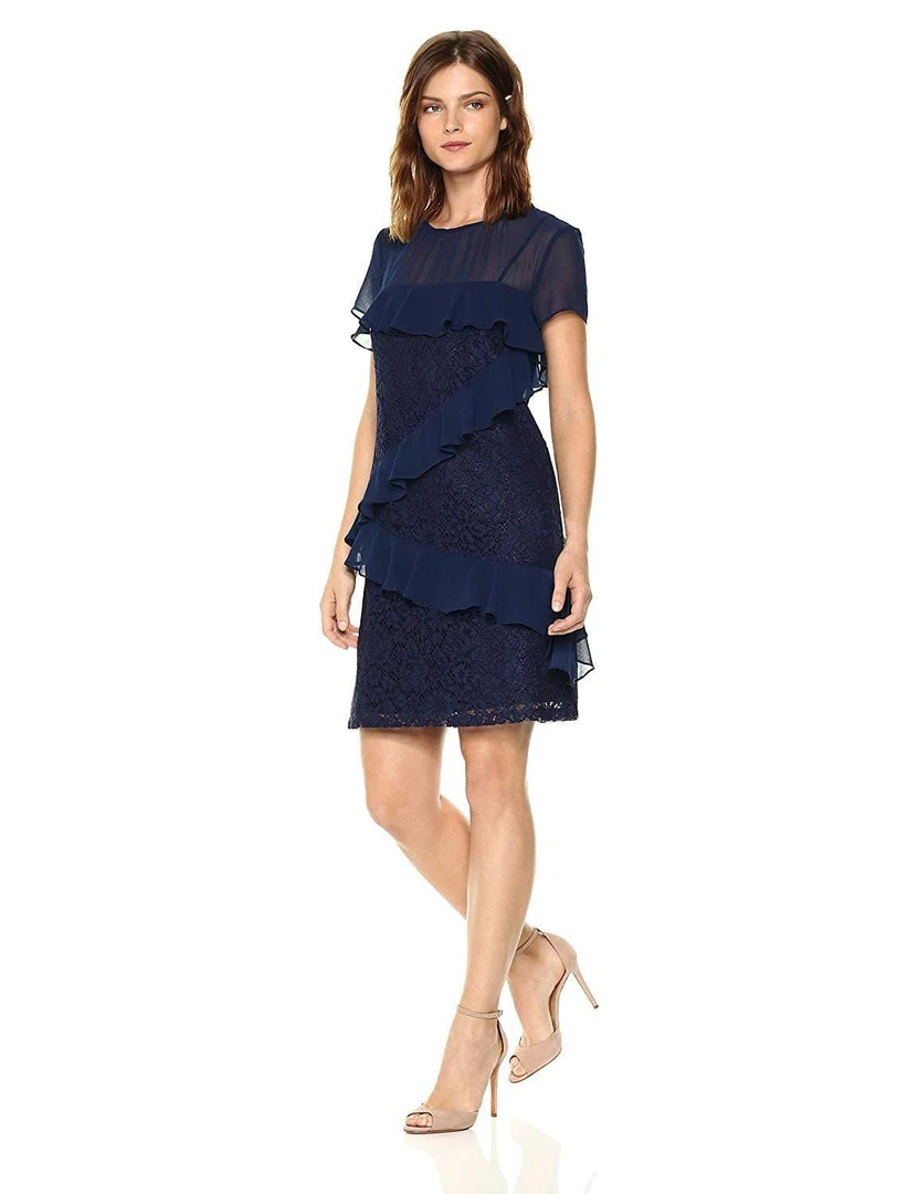 Donna Morgan - D5578M Floral Lace Ruffled Sheath Dress 3 Donna Morgan - D5578M Floral Lace Ruffled Sheath Dress