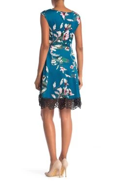 Donna Ricco - DR50916 Floral Printed Bateau Scuba A-line Dress Cocktail Dresses