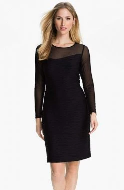 Cocktail Dresses Donna Ricco - Illusion Sleeve Textured Dress 8438320M - 1 Pc Black In Size 4 Available