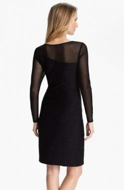 Cocktail Dresses Donna Ricco - Illusion Sleeve Textured Dress 8438320M - 1 Pc Black In Size 4 Available