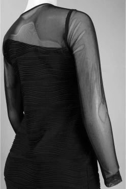 Cocktail Dresses Donna Ricco - Illusion Sleeve Textured Dress 8438320M - 1 Pc Black In Size 4 Available