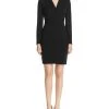 Cocktail Dresses Elie Tahari - E20EU607 Long Sleeve Pleated V-neck Sheath Dress