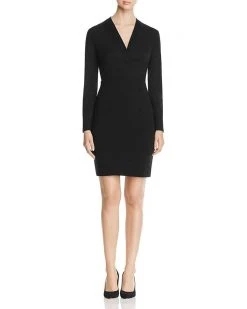 Cocktail Dresses Elie Tahari - E20EU607 Long Sleeve Pleated V-neck Sheath Dress