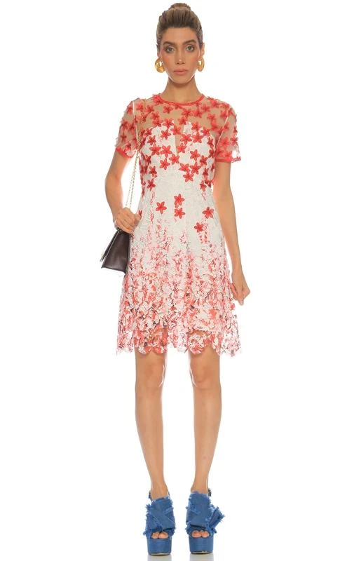 Elie Tahari - E40A9607 Floral Embroidered Illusion Jewel A-line Dress 3 Elie Tahari - E40A9607 Floral Embroidered Illusion Jewel A-line Dress
