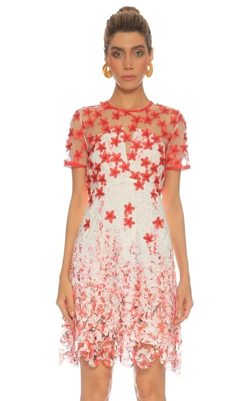 Elie Tahari - E40A9607 Floral Embroidered Illusion Jewel A-line Dress 4 Elie Tahari - E40A9607 Floral Embroidered Illusion Jewel A-line Dress