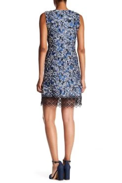 Elie Tahari - E40F9617 Floral Printed Crochet A-line Dress