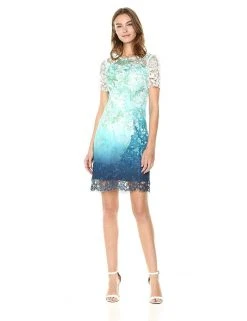Elie Tahari - E507P607 Floral Lace Jewel Neck Sheath Dress