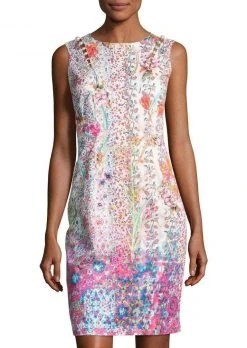 Cocktail Dresses Elie Tahari - E6033607 Multi-Print Jewel Neck Sheath Dress