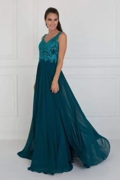 Elizabeth K - Bead Embroidered A-Line Evening Gown GL1567 - 1 Pc Teal In Size S Available