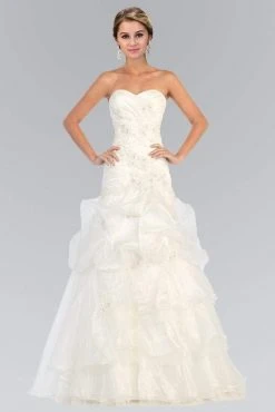 Elizabeth K Bridal - GL1032 Strapless Floral Appliqued Trumpet Wedding Gown