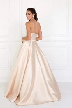 Formal Gowns Elizabeth K Bridal - GL2429 Strapless Straight-Across Jeweled Mikado Gown