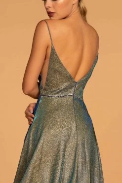 Elizabeth K Bridal - GL2644 Glitter Crepe Deep V-neck A-line Dress