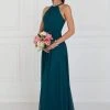Elizabeth K Crisscross-Banded Waist Long Halter Gown - 2 Pcs Teal In Size S And M Available