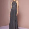 Elizabeth K - Floral Embroidered A-Line Dress GL2680 - 1 Pc Charcoal In Size S Available Formal Gowns