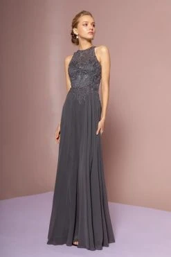 Elizabeth K - Floral Embroidered A-Line Dress GL2680 - 1 Pc Charcoal In Size S Available Formal Gowns