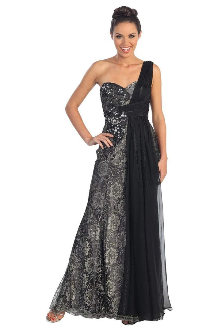 Elizabeth K - GL1000 One Shoulder Lace Dress With Chiffon Overlay Formal Gowns 3 Elizabeth K - GL1000 One Shoulder Lace Dress With Chiffon Overlay Formal Gowns