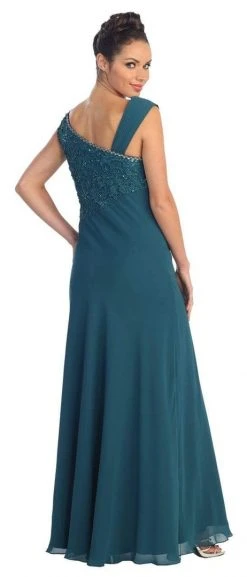 Elizabeth K - GL1003 One Shoulder Ruched Applique Gown Formal Gowns