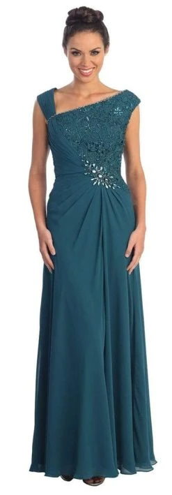 Elizabeth K - GL1003 One Shoulder Ruched Applique Gown Formal Gowns