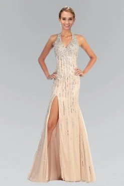 Elizabeth K - GL1043 V-Neck Long Dress With Slit Formal Gowns