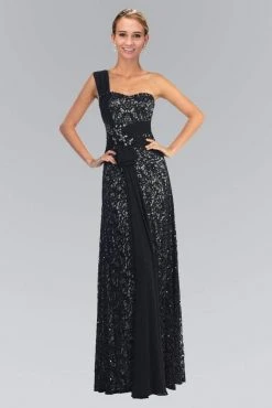 Elizabeth K - GL1049 Sequined One Shoulder Strap Sweetheart Dress Formal Gowns