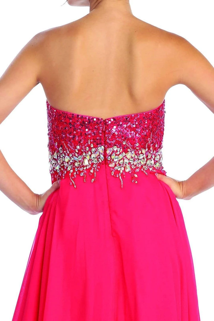 Elizabeth K - GL1060 Sequined Strapless Chiffon High-Low Gown Formal Gowns 8 Elizabeth K - GL1060 Sequined Strapless Chiffon High-Low Gown Formal Gowns