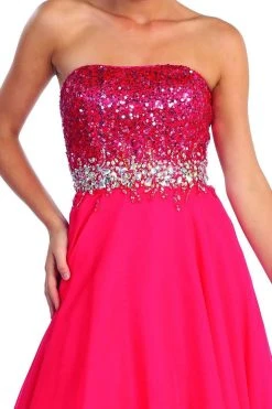 Elizabeth K - GL1060 Sequined Strapless Chiffon High-Low Gown Formal Gowns 12 Elizabeth K - GL1060 Sequined Strapless Chiffon High-Low Gown Formal Gowns