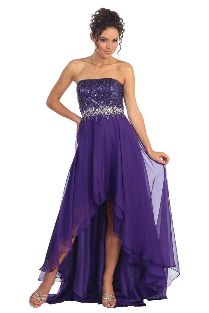Elizabeth K - GL1060 Sequined Strapless Chiffon High-Low Gown Formal Gowns 3 Elizabeth K - GL1060 Sequined Strapless Chiffon High-Low Gown Formal Gowns