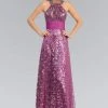 Formal Gowns Elizabeth K - GL1064 Metallic Lace Halter A-Line Gown 1 Formal Gowns Elizabeth K - GL1064 Metallic Lace Halter A-Line Gown