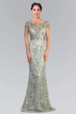 Elizabeth K - GL1065 Bead Embellished Lace Sheath Dress Formal Gowns