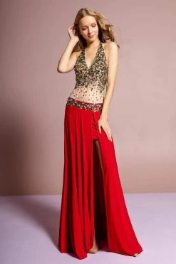 Elizabeth K - GL1070 Jeweled Halter Neck Jersey Trumpet Dress Formal Gowns