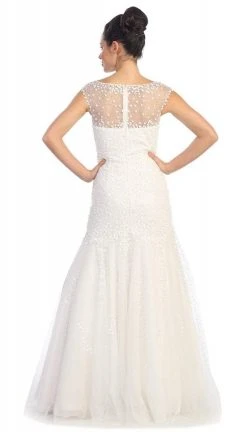 Elizabeth K - GL1072 Sequined Cap Sleeve Illusion Bateau Dress