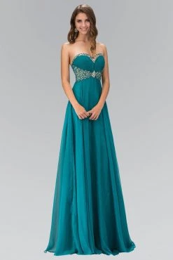 Elizabeth K - GL1075 Lavish Jeweled Strapless Chiffon Gown Formal Gowns