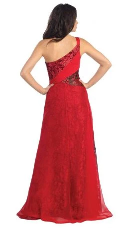 Formal Gowns Elizabeth K - GL1086 Laced One Shoulder Strap Chiffon Dress