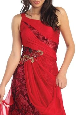 Formal Gowns Elizabeth K - GL1086 Laced One Shoulder Strap Chiffon Dress