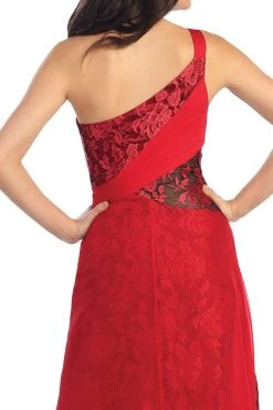 Formal Gowns Elizabeth K - GL1086 Laced One Shoulder Strap Chiffon Dress