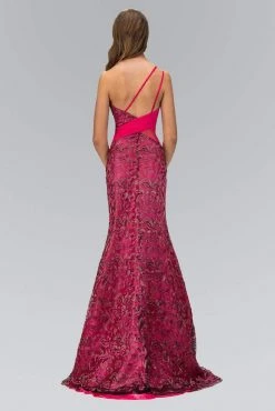 Formal Gowns Elizabeth K - GL1095 Embellished Asymmetrical Neck Trumpet Dress