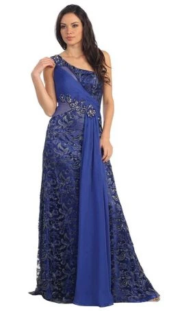 Formal Gowns Elizabeth K - GL1095 Embellished Asymmetrical Neck Trumpet Dress 8 Formal Gowns Elizabeth K - GL1095 Embellished Asymmetrical Neck Trumpet Dress