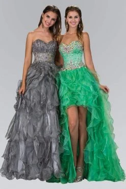 Elizabeth K - GL1098 Bedazzled Sweetheart Organza High-Low Dress Formal Gowns