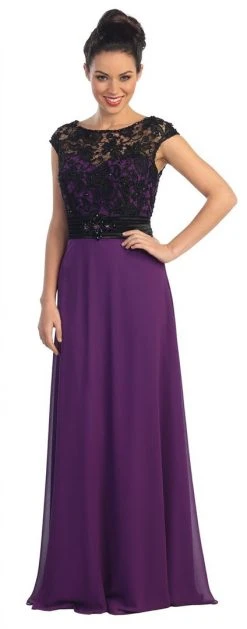 Elizabeth K - GL1099 Laced Cap Sleeve Illusion Bateau Neck Dress