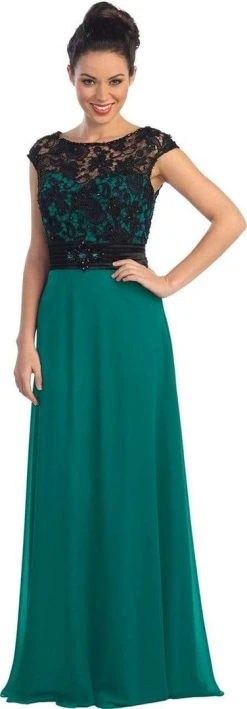 Elizabeth K - GL1099 Laced Cap Sleeve Illusion Bateau Neck Dress