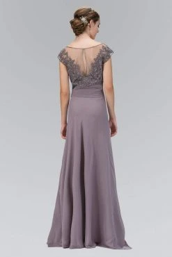 Formal Gowns Elizabeth K - GL1100 Beaded Illusion Bateau Neck Chiffon Dress