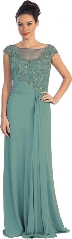 Formal Gowns Elizabeth K - GL1100 Beaded Illusion Bateau Neck Chiffon Dress