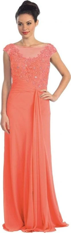 Formal Gowns Elizabeth K - GL1100 Beaded Illusion Bateau Neck Chiffon Dress