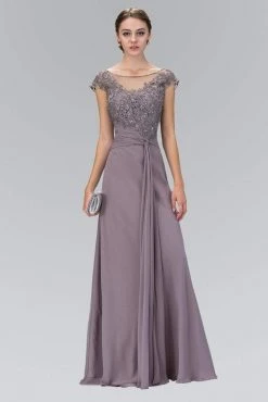 Formal Gowns Elizabeth K - GL1100 Beaded Illusion Bateau Neck Chiffon Dress