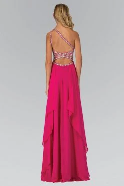 Elizabeth K - GL1128 Asymmetrical Bejeweled Chiffon Gown