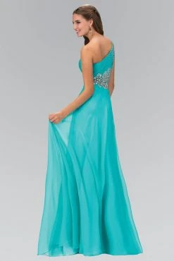 Elizabeth K - GL1129 Crystal-Ornate Asymmetrical Chiffon Gown