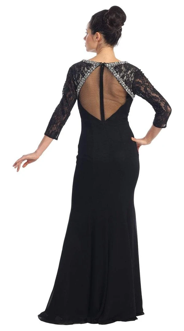 Elizabeth K - GL1133 Quarter Length Sleeve Jeweled V-Neck Dress Formal Gowns 4 Elizabeth K - GL1133 Quarter Length Sleeve Jeweled V-Neck Dress Formal Gowns