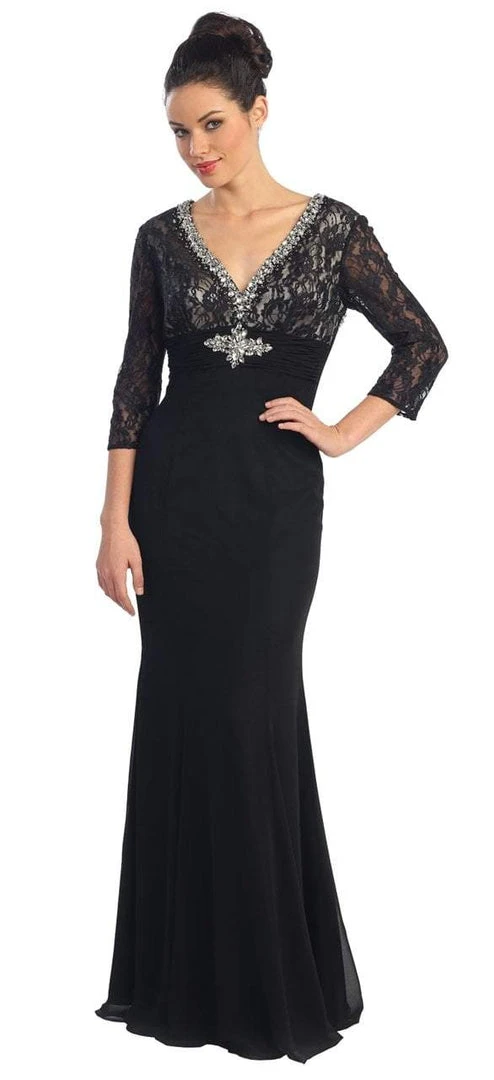 Elizabeth K - GL1133 Quarter Length Sleeve Jeweled V-Neck Dress Formal Gowns 3 Elizabeth K - GL1133 Quarter Length Sleeve Jeweled V-Neck Dress Formal Gowns