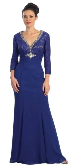 Elizabeth K - GL1133 Quarter Length Sleeve Jeweled V-Neck Dress Formal Gowns 8 Elizabeth K - GL1133 Quarter Length Sleeve Jeweled V-Neck Dress Formal Gowns